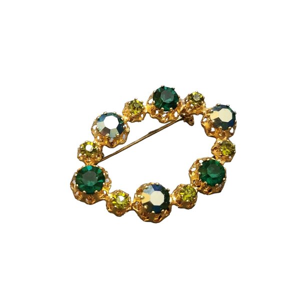 Vintage Signed Austria Prong Set Oval Wreath Brooch (A4601) - Picture 2 of 5